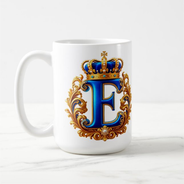 Royal Blue Letter E Monogram Coffee Mug (Left)