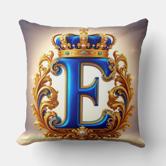 Royal Blue Letter E Monogram Cushion (Front)