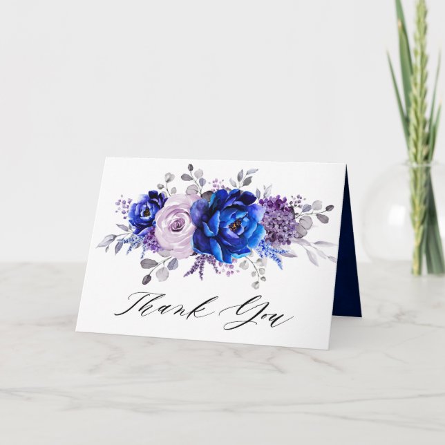 Royal Blue Lilac Purple Bridal Shower Thank You (Front)