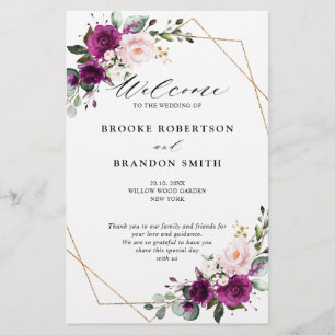 Royal Blue Lilac Purple Floral Wedding Program