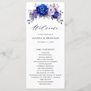 Royal Blue Lilac Purple Floral Wedding Programme