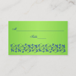 Royal Blue, Lime Green Floral Place Card