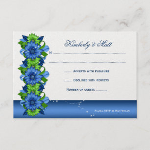 Royal Blue Lime Green Floral RSVP Invitation