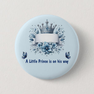 Royal Blue Little Prince Is On His Way Button