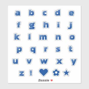 Royal Blue Lower Case Text Letters Alphabet Heart 
