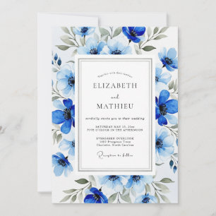 Royal Blue Lush Botanical Wedding Invitation