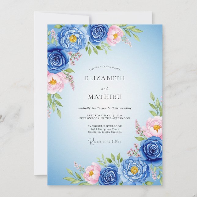Royal Blue Lush Spring Wedding Invitation (Front)