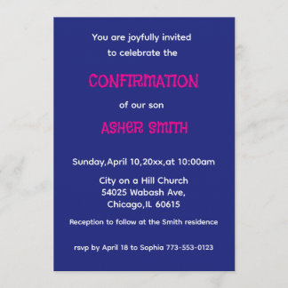Royal Blue & Magenta Son's Confirmation Invitation