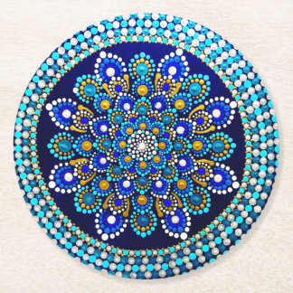 Royal Blue Mandala Round Paper Coaster
