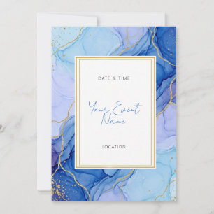 Royal Blue Marble Ink Gold Vein Invitation