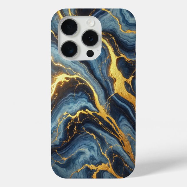 Royal Blue Marble with Golden Veins Case-Mate iPhone Case (Back)