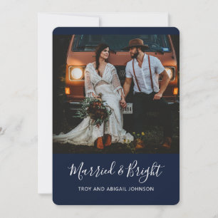 ROYAL Blue Married & Bright Newlywed Holiday Card