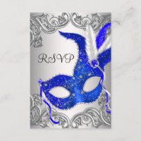 Royal Blue Mask Masquerade Party RSVP