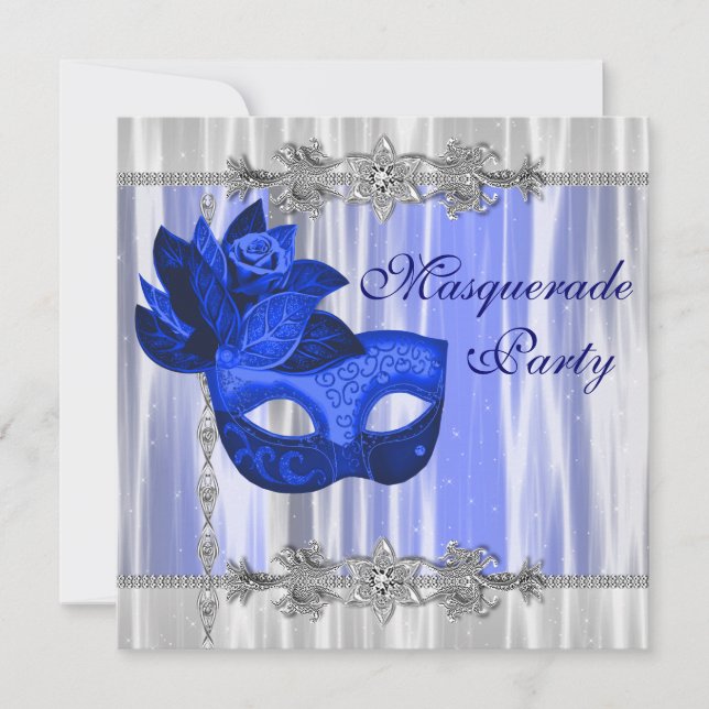 Royal Blue Masquerade Party Invitation (Front)
