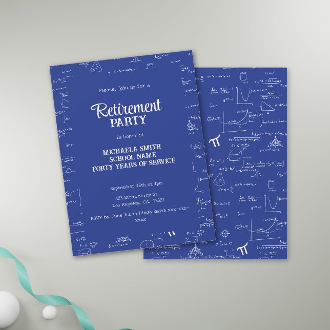 Royal Blue Math Teacher Retirement Party Invitation (Creator Uploaded)