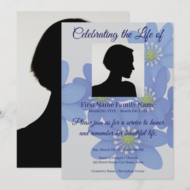 Royal blue memorial invitation (Front/Back)