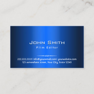 Royal Blue Metal Film Editor Business Card