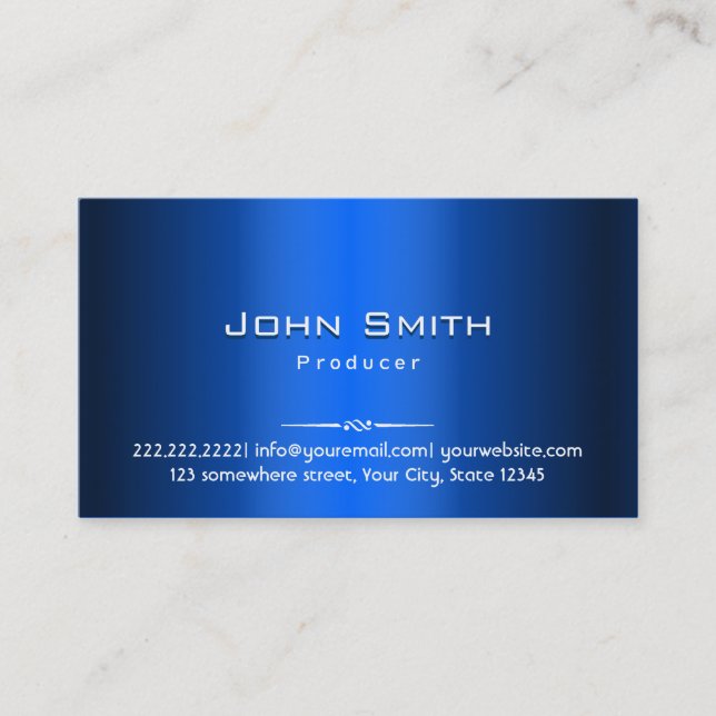 Royal Blue Metal Producer Business Card (Front)