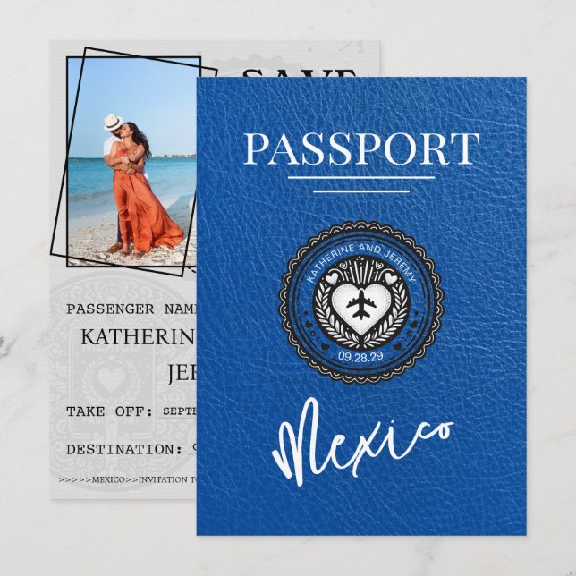 Royal Blue Mexico Passport Save The Date (Front/Back)