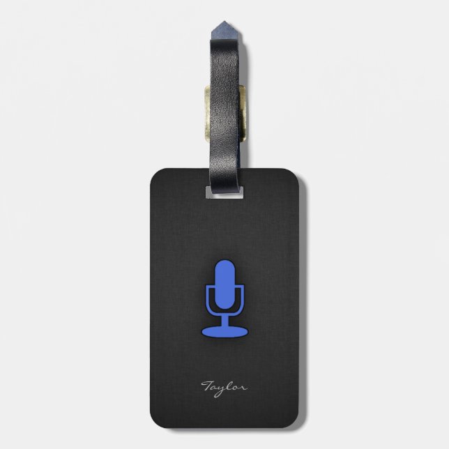 Royal Blue Microphone Luggage Tag (Back Vertical)