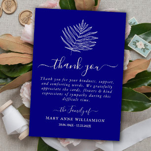 Royal Blue Minimal Script Funeral Thank You Card