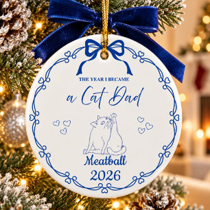 Royal Blue Minimalist Cat Dad Custom Name & Year Ceramic Tree Decoration