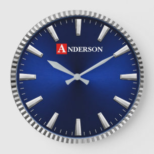 Royal Blue Minimalist Luxury Blue & Silver Large Clock