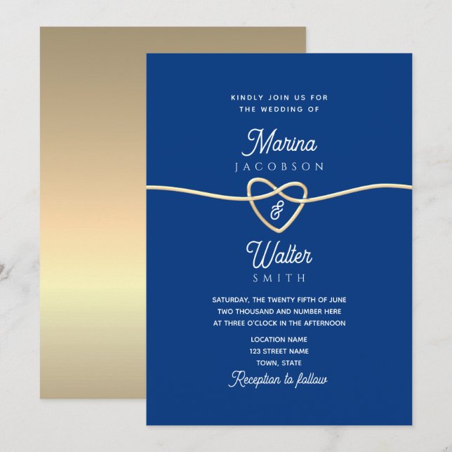 Royal Blue Minimalist Wedding Invitation (Front/Back)