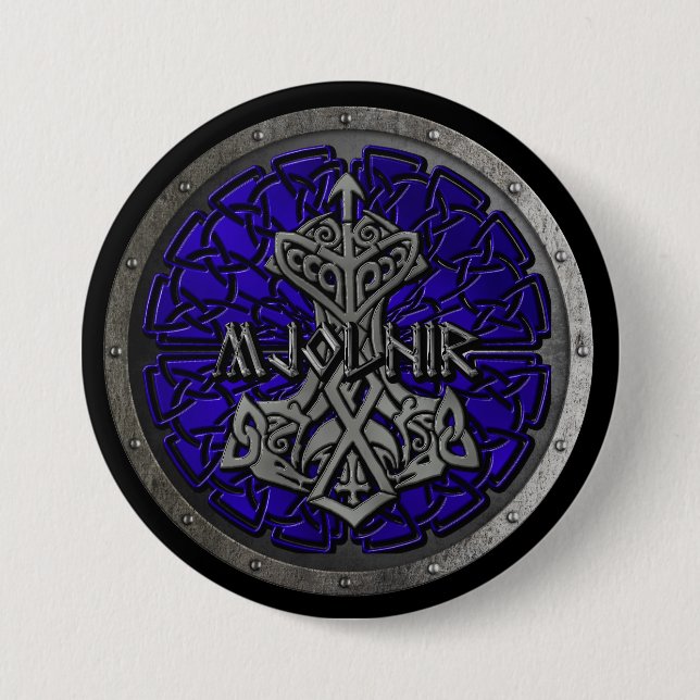Royal Blue Mjolnir Shield 7.5 Cm Round Badge (Front)