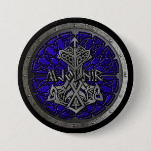 Royal Blue Mjolnir Shield 7.5 Cm Round Badge