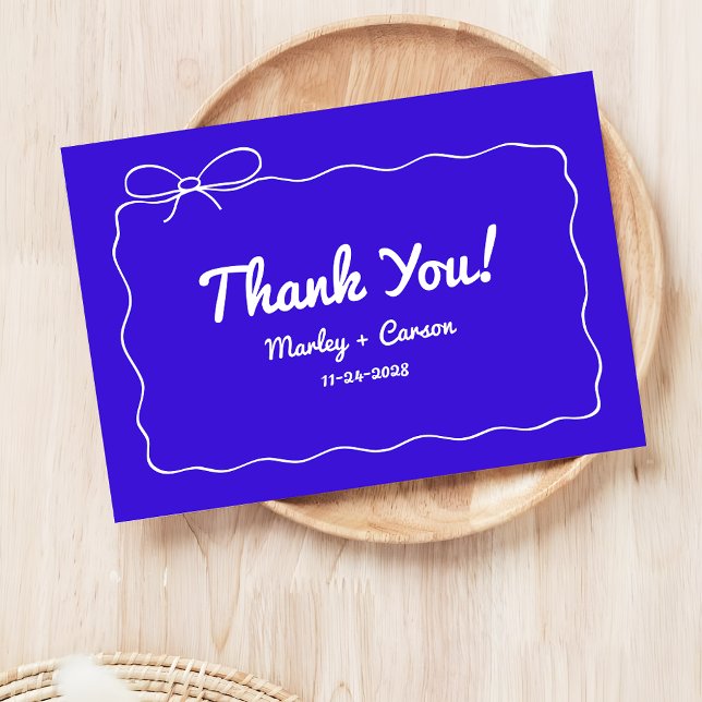 Royal Blue Modern Hand Lettered Whimsical Wedding Thank You Card (Creator Uploaded)