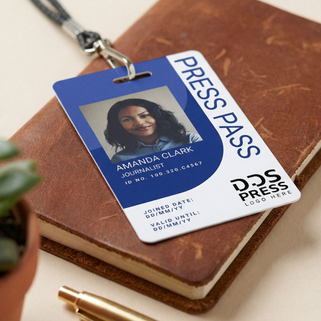 Royal Blue Modern & Minimal Press Pass Photo ID ID Badge (Royal Blue Modern & Minimal Press Pass Photo ID Badge)