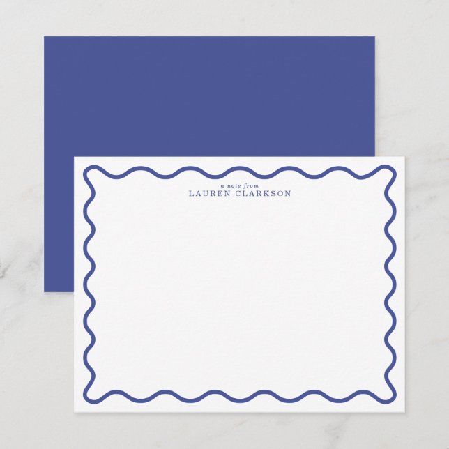 Royal Blue Modern Wavy Border Note Card (Front/Back)