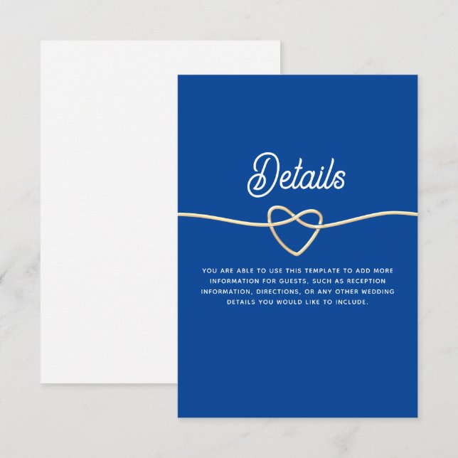Royal Blue Modern Wedding Details Enclosure Card (Front/Back)