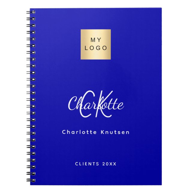 Royal blue monogram business logo notebook (Front)