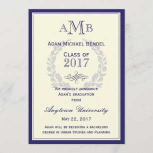Royal Blue Monogram Graduation Announcement