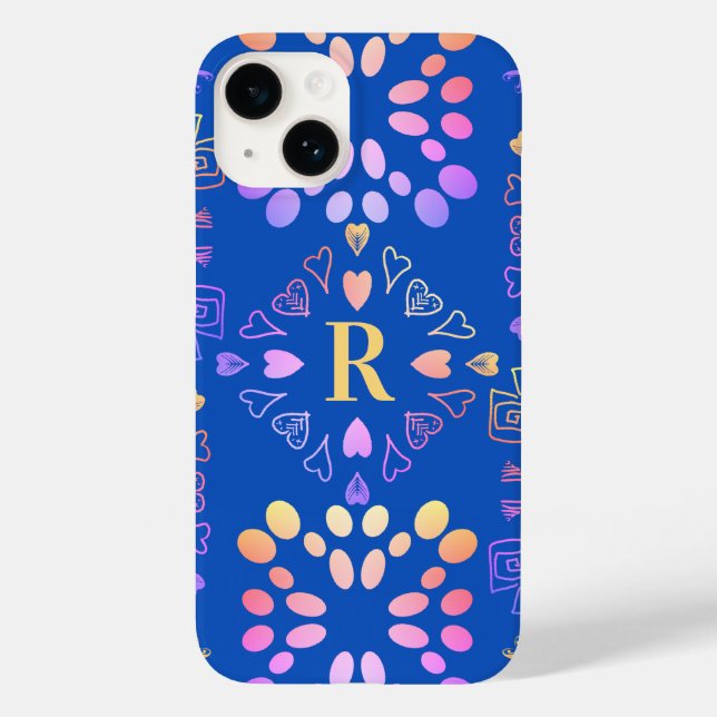 Royal Blue Monogram Pink Lilac Pattern Case-Mate iPhone Case (Back)