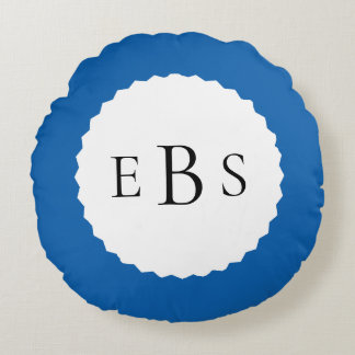 Royal Blue Monogram Round Pillow
