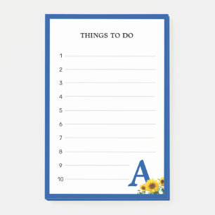 Royal Blue Monogram & Sunflowers Things To Do Post-it Notes