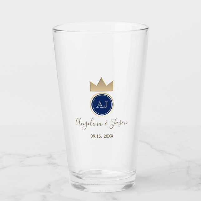 Royal Blue Monogram Wedding Glass (Front)