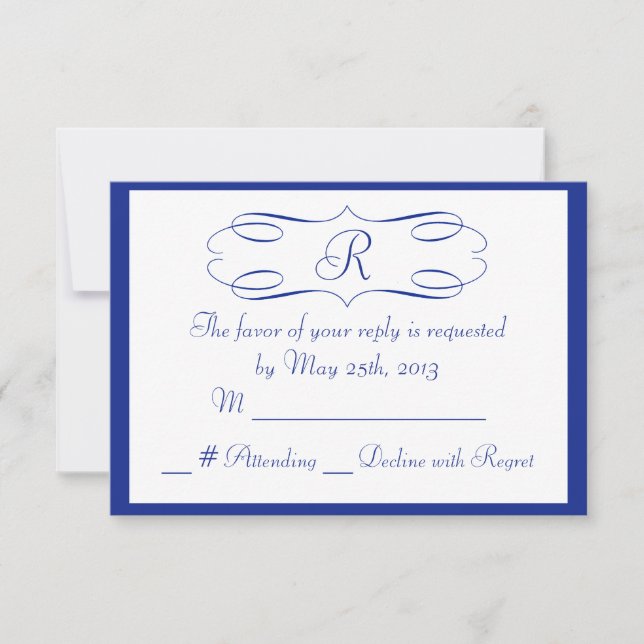 Royal Blue Monogram Wedding RSVP Card (Front)