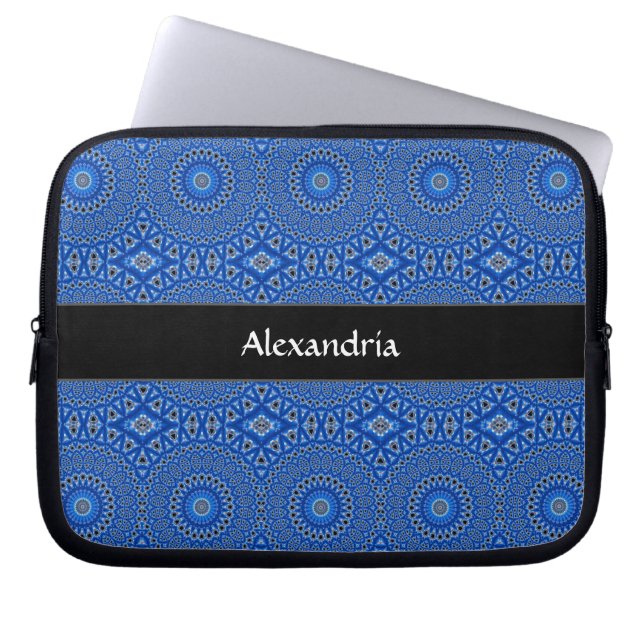 Royal Blue Monogrammed Tropical Pattern Laptop Sleeve (Front)