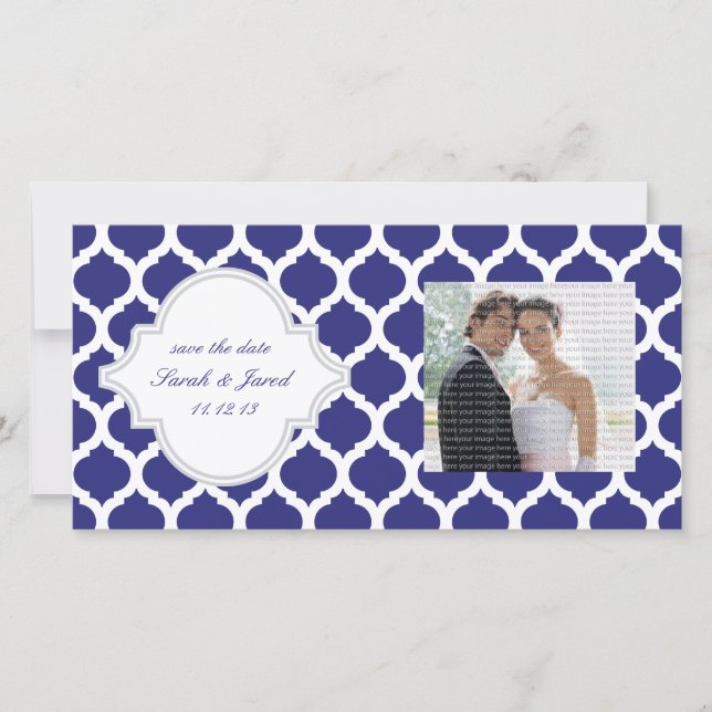 Royal Blue Moroccan Save the Date Photo Cards (Front)
