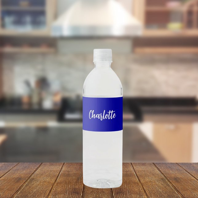 Royal blue name script water bottle label (Creator Uploaded)