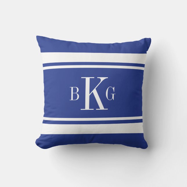 Royal Blue Nautical Stripes Custom Monogram Cushion (Front)