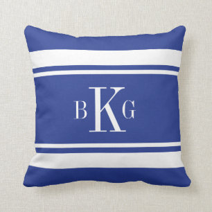 Royal Blue Nautical Stripes Custom Monogram Cushion