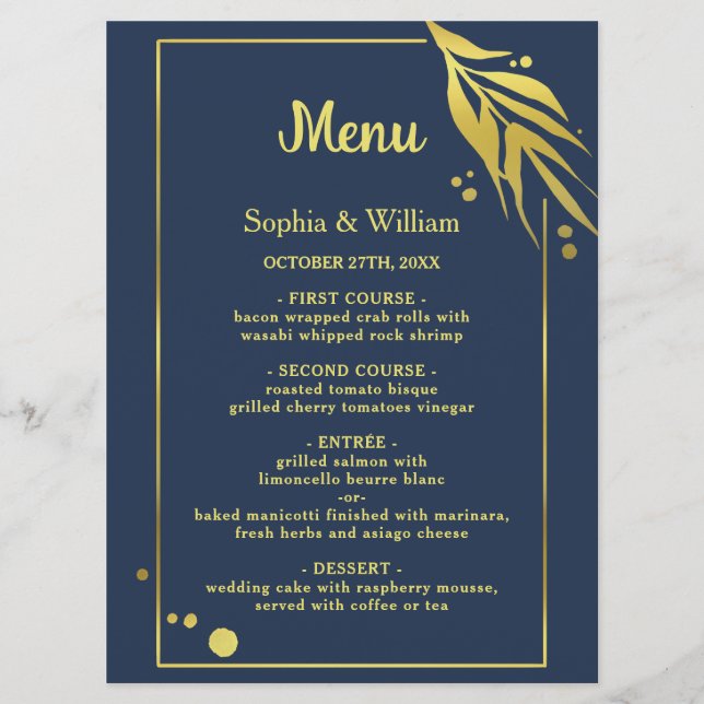 Royal Blue Navy Elegant Botanical Modern Wedding Programme (Front)