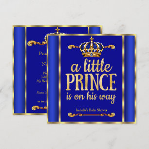 Royal Blue Navy Gold Prince on his way Baby Shower Invitation