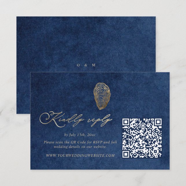 Royal Blue Navy Ocean Wedding QR Code Rsvp  Card (Front/Back)