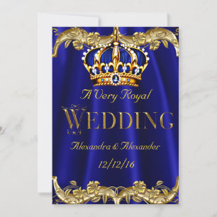 Royal Blue Navy Wedding Gold Crown 2 Invitation